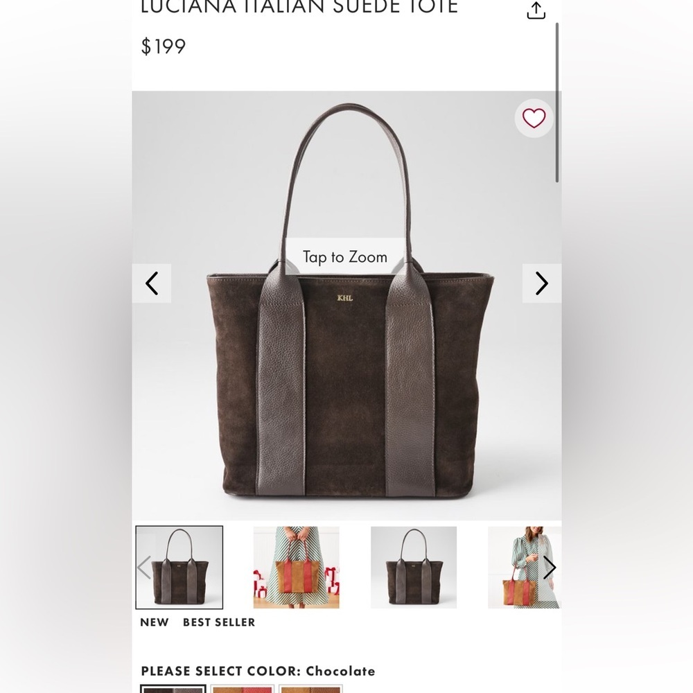 Luciana Italian suede tote chocolate Dark Brown Leather Tote Bag - Picture 3 of 4